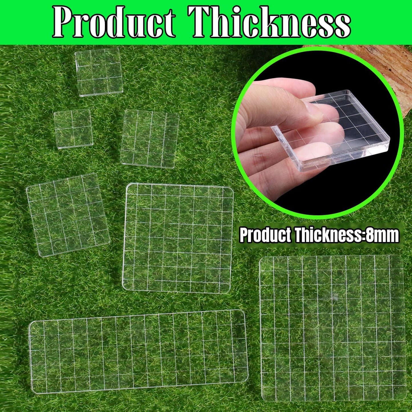 7Pcs Square-Shaped Clear Acrylic Stamp Blocks Set, Acrylic Stamping Blocks Tools Clear Stamps with Grid Lines for Photography Props Scrapbooking Crafts Card Making