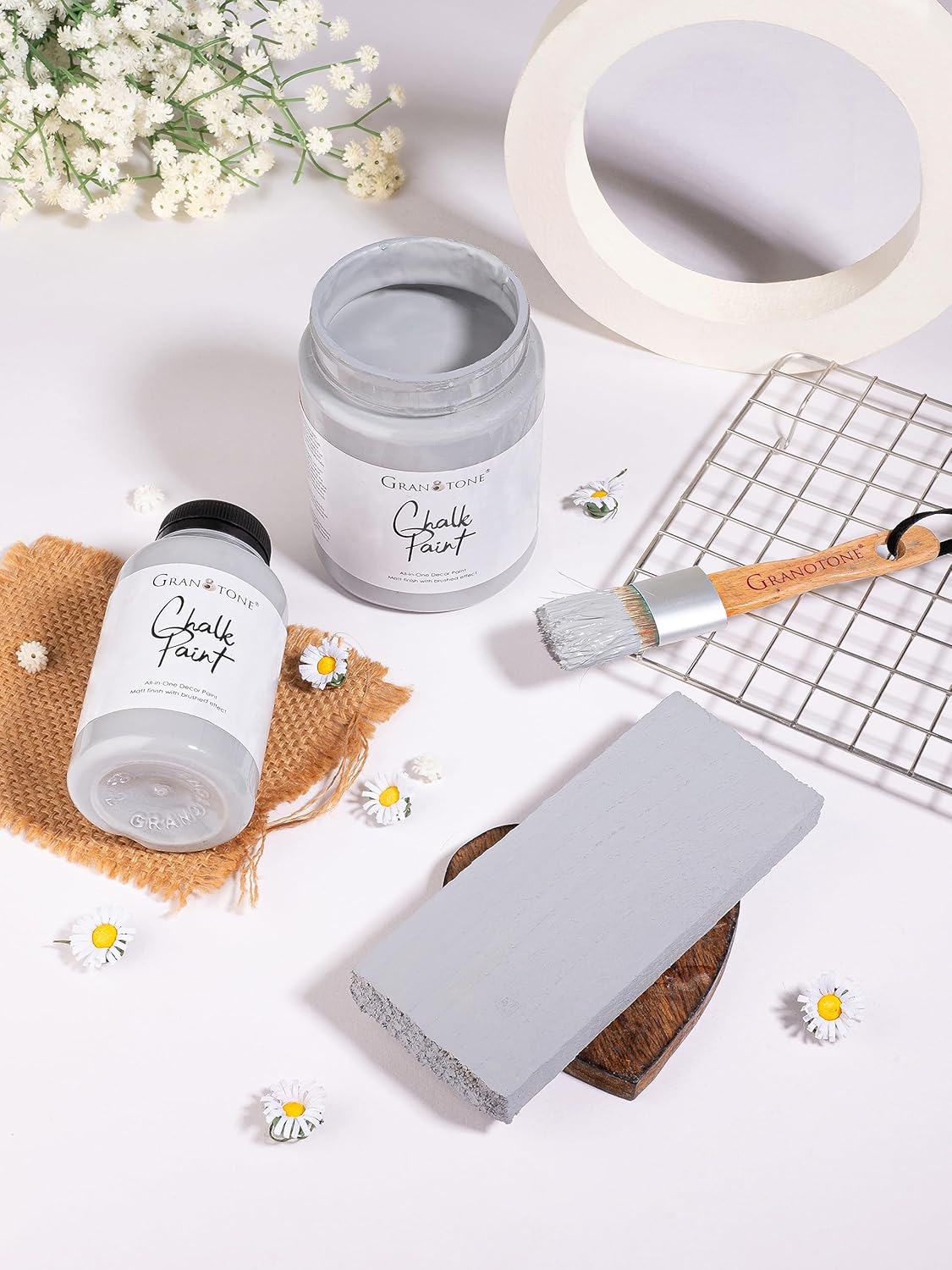 GRANOTONE Chalk Paint for Furniture, Matt-Finish Water-Based Acrylic Paint for Wood, Walls, Metal, Glass, Paper, Fabric Canvas, Maximum Coverage Chalk Paint for Kids & Adults, 500 Ml (FRENCH GREY)