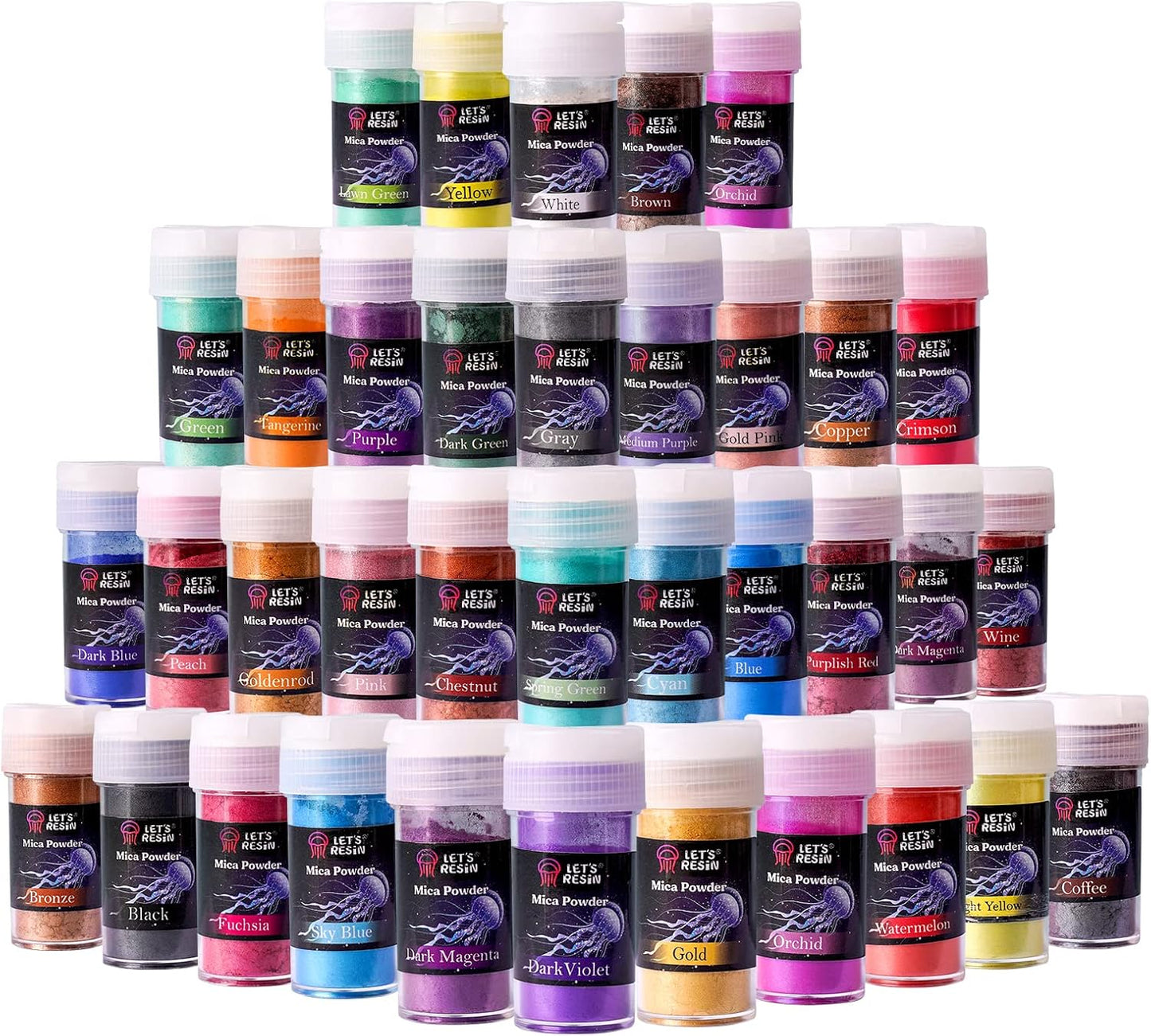 LET'S RESIN 36 Colors Mica Powder, Mica Pigment Powder for Epoxy Resin/UV Resin, Natural Colorant Dye for Soap/Candle Making, Lip Gloss,Nail Polish, Slime and Bath Bomb
