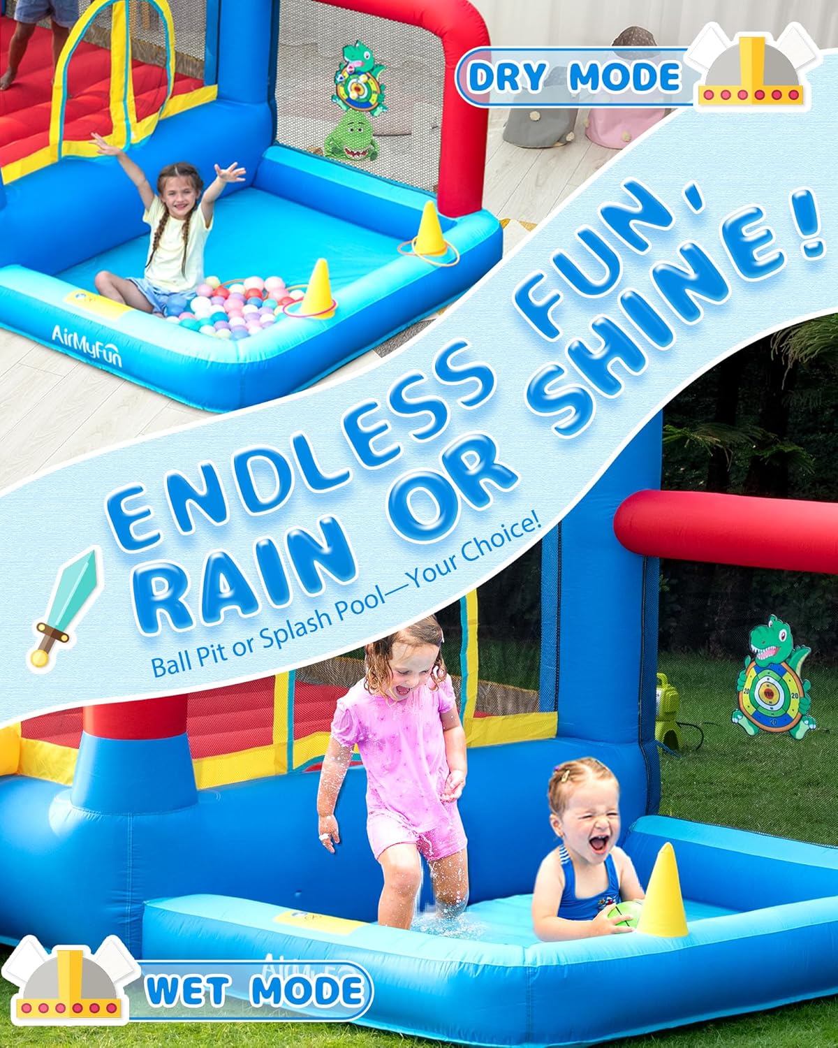 AirMyFun Bounce House for Kids 3-6, Premium Material Bounce House with Slide,Indoor Outdoor Inflatable Bounce House, Includes Blower – Bouncy Castle for Fun & Birthdays