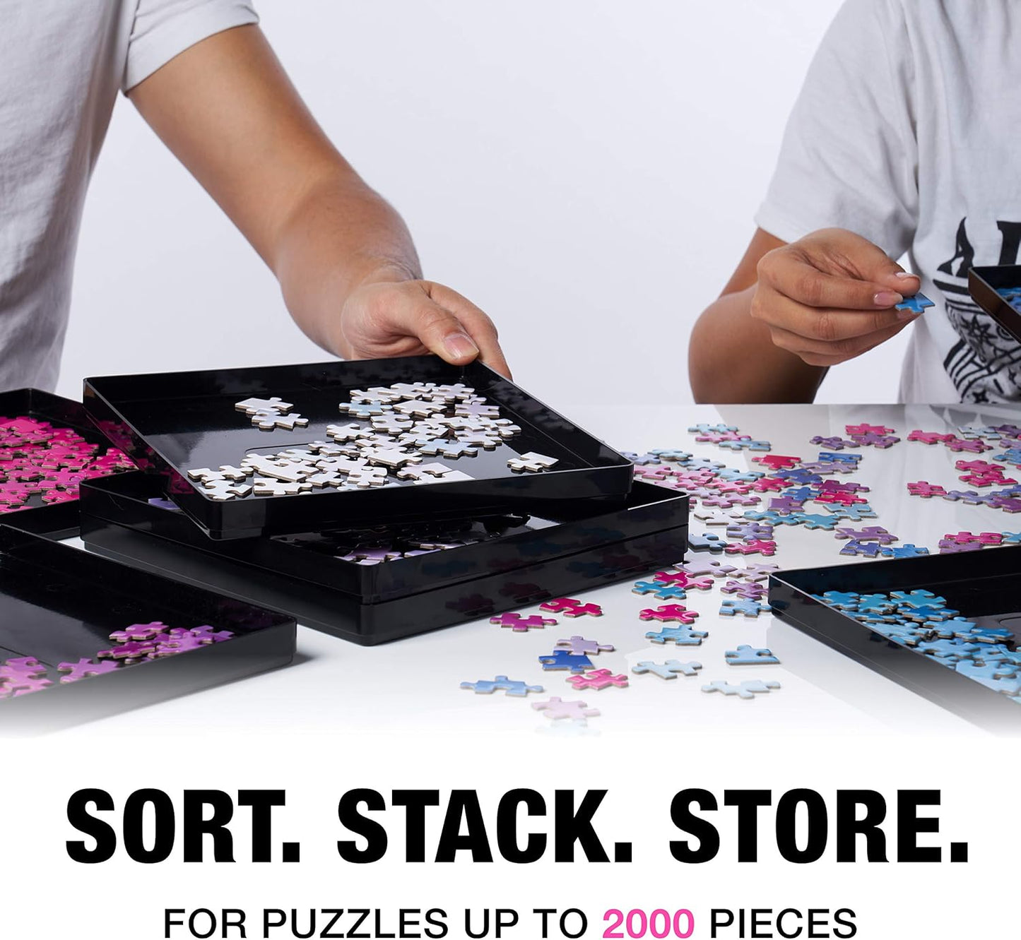8 Black Puzzle Sorting Trays with Lid 10" x 10" | Puzzle Organizers and Storage | for Puzzles Up to 2000 Pieces