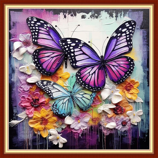 Foxdiviy Stamped Cross Stitch Kits Full Range of Embroidery Needlework Starter Kits for Beginners Adults 11CT Embroidery Patterns Art Crafts DIY Needlepoint Kits-Rainbow Butterfly 18x18 inch