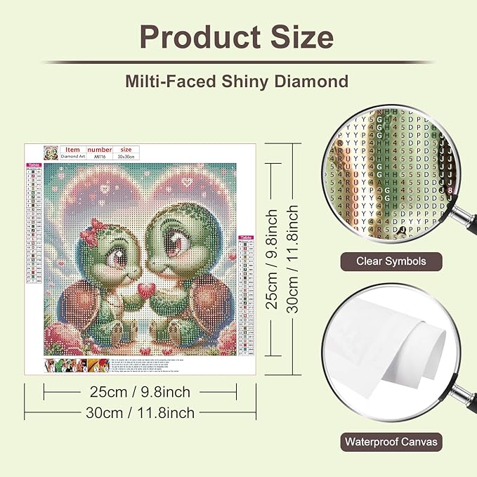 Anuver Full Drill Diamond Art Turtle Kits for Beginner, Love DIY Diamond Painting Kits for Home Wall Decor, 12x12 Inch, Diamond Painting Kits for Adults
