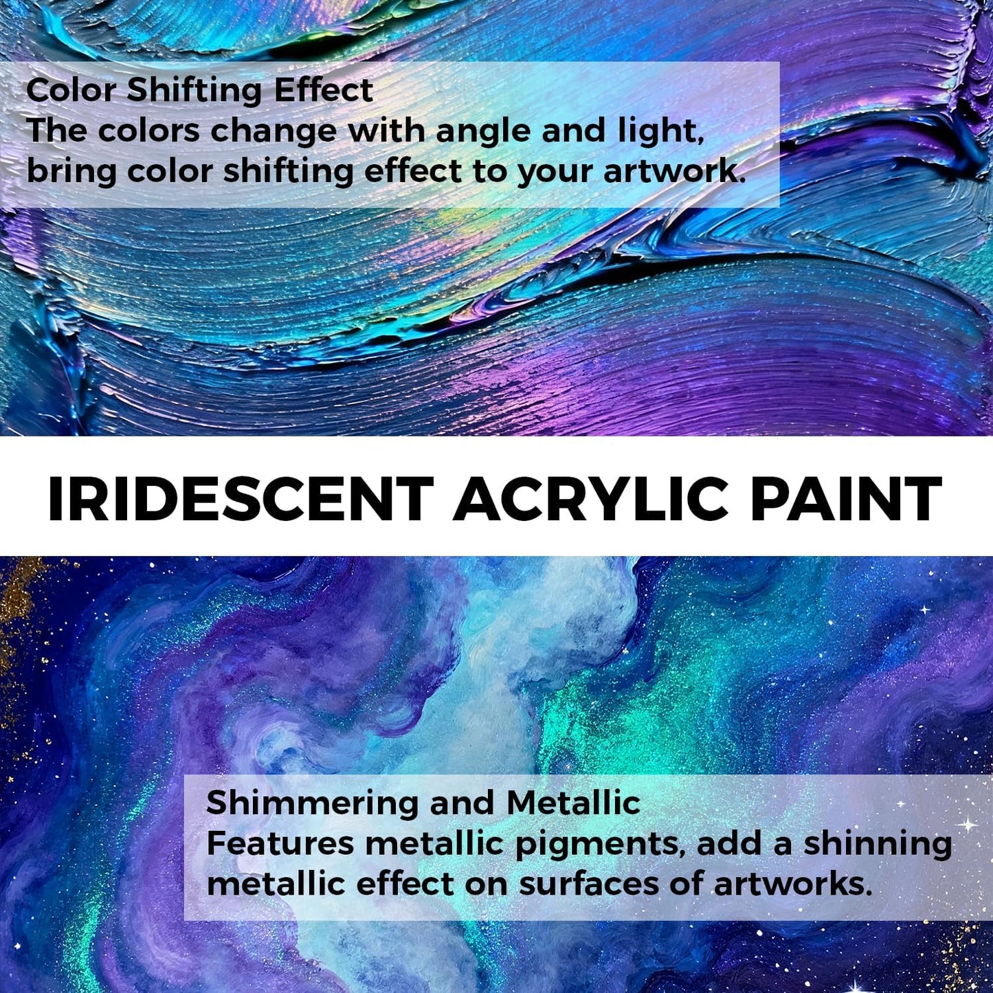 ARTME Iridescent Acrylic Paint Set, 20 Chameleon Colors in 8.45 oz/250ml Bottles, Large Bulk Color-shifting Acrylic Paint Perfect for Artists, Beginners on Canvas, Rocks, Wood, Fabric with Paint Knife