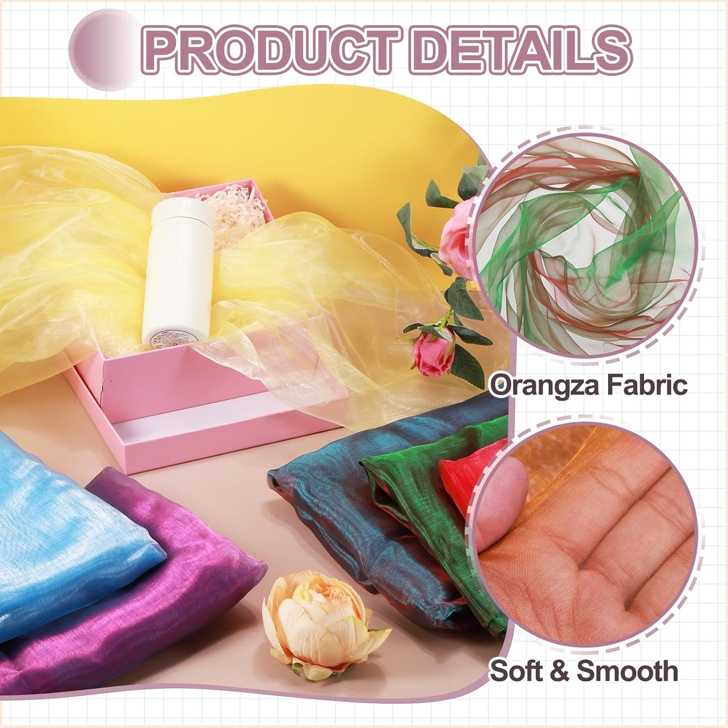 MECCANIXITY Iridescent Sheer Organza Fabric, 2 Yards x 59 Inches Solid Holographic Shiny Fabric Organza Cloth for Wedding, Curtains, Costume, Photo Background, Gradient Green Red