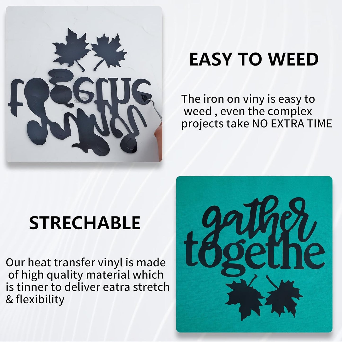 HTVVETUR Iron on Vinyl 2 Rolls 12" x 25ft HTV Black and White Heat Transfer Vinyl for T-Shirt HTV Rolls for All Cutter Machine - Easy to Cut & Weed for Heat Transfer Design