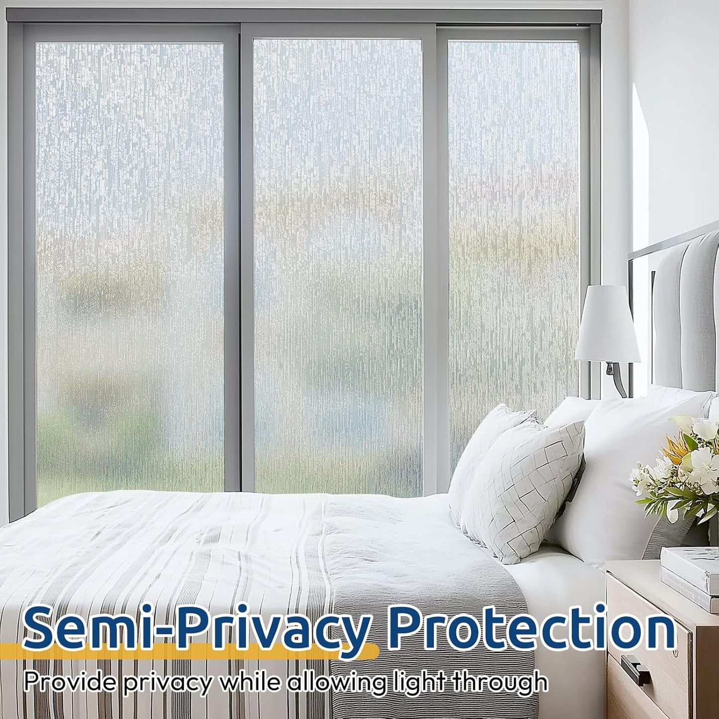 rabbitgoo Window Privacy Film Frosted Glass Clings, Decorative Sun UV Blocking Static Cling Window Covering, Removable Frosting Sticker for Home, Rain Silk, 11.8 x 78.7 Inches