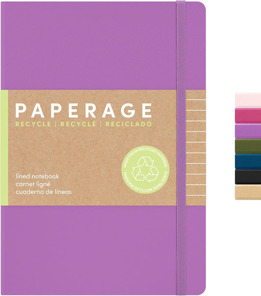 PAPERAGE Recycled Lined Journal Notebook, (Lilac), 160 Pages, Medium 5.6 in x 8 in - 100 GSM Thick Paper – College Ruled, Hardcover Journaling Notebook for Work, School & Note Taking