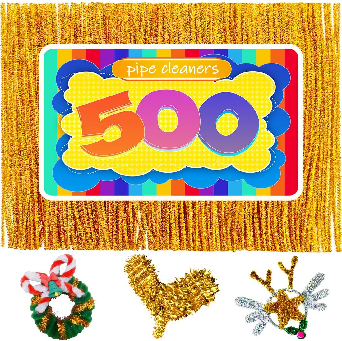 GAGANIU 500pcs Pipe Cleaners, Pipe Cleaners for Crafts, Craft Supplies Multicolor Chenille Stems for Art&Craft Christmas DIY Projects(Golden Glitter)
