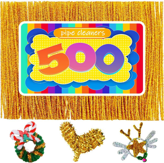 GAGANIU 500pcs Pipe Cleaners, Pipe Cleaners for Crafts, Craft Supplies Multicolor Chenille Stems for Art&Craft Christmas DIY Projects(Golden Glitter)