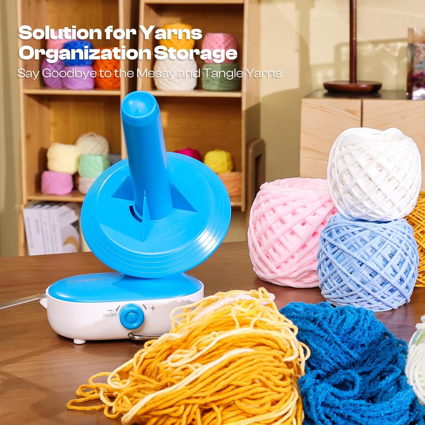 Caydo Electric Yarn Winder Pro, 10oz Large Automatic Ball Winder for Crocheting, Dual-Spring Strong Tension Stepless Speed Yarn Cake Roller Spinner, Ideal Present for Crochet Lovers(Blue)