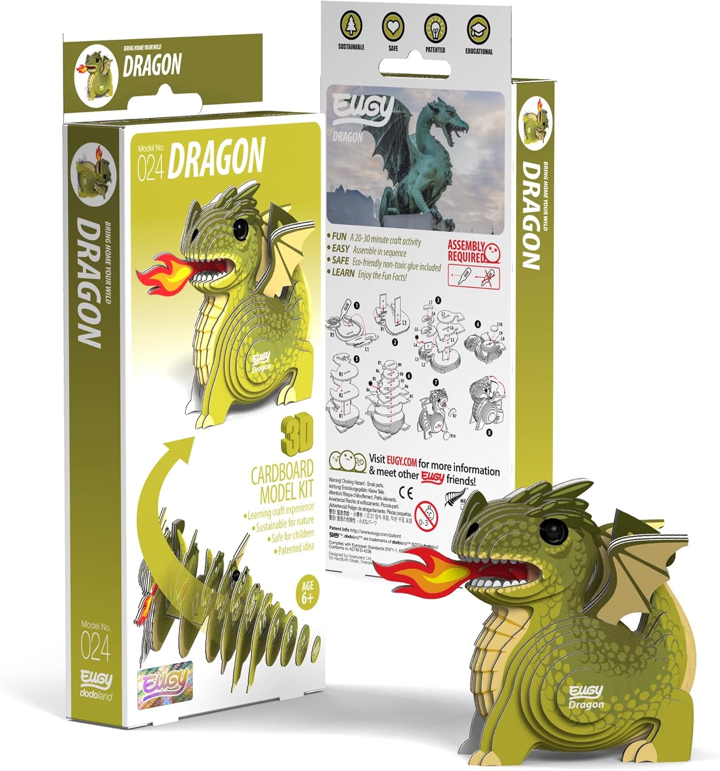 Eugy Dragon 3D Puzzle, 26 Piece Eco-Friendly Educational Toy Puzzles for Boys, Girls & Kids Ages 6+
