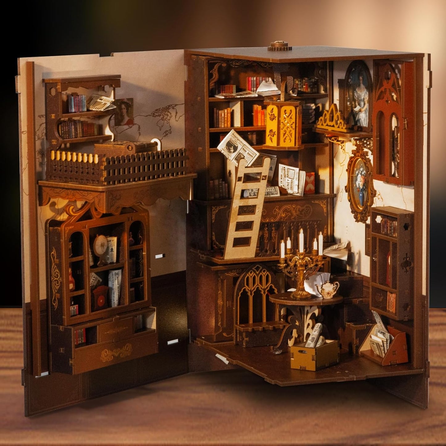 Book Nook Kits for Adults, Miniature House Dollhouse Kit for Teens, DIY Crafts for Adults, Bookshelf Decor Bookstore with LED Light, Gifts for Family and Friends