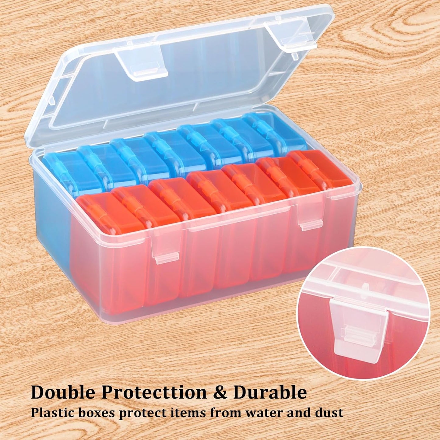 Mathtoxyz Small Bead Organizers(Red, Blue), 30 Pieces Plastic Storage Cases Mini Clear Bead Storage Containers Transparent Boxes with Hinged Lid and Rectangle Clear Craft Supply Case
