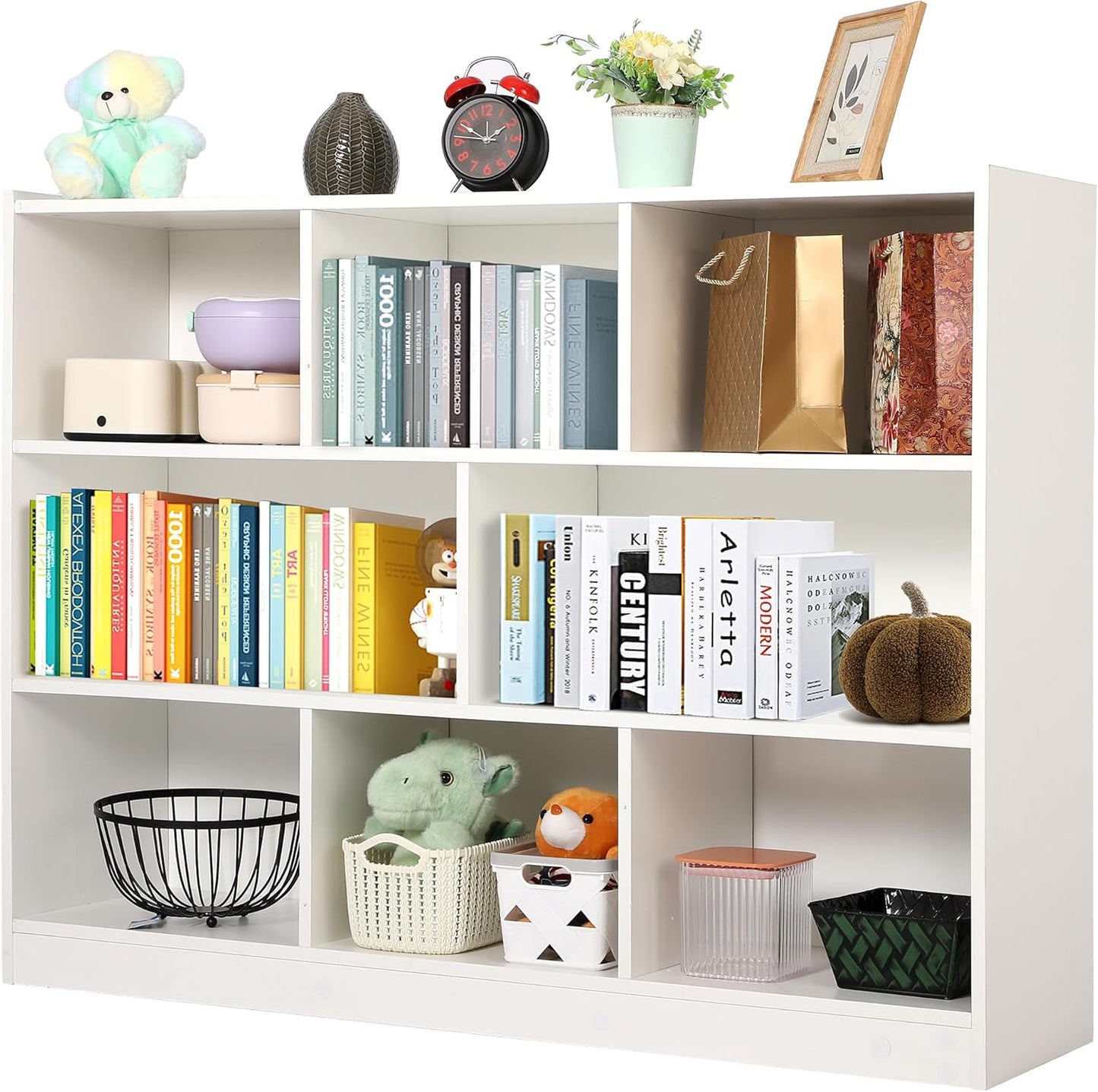 Grepatio 3 Tier 8 Cube Bookshelf, Toy Shelf Storage Organizer Bookcase with Open Shelf, Wood Cube Shelves for Kids Toy, Playroom, Book, Bedroom, Living Room (White)