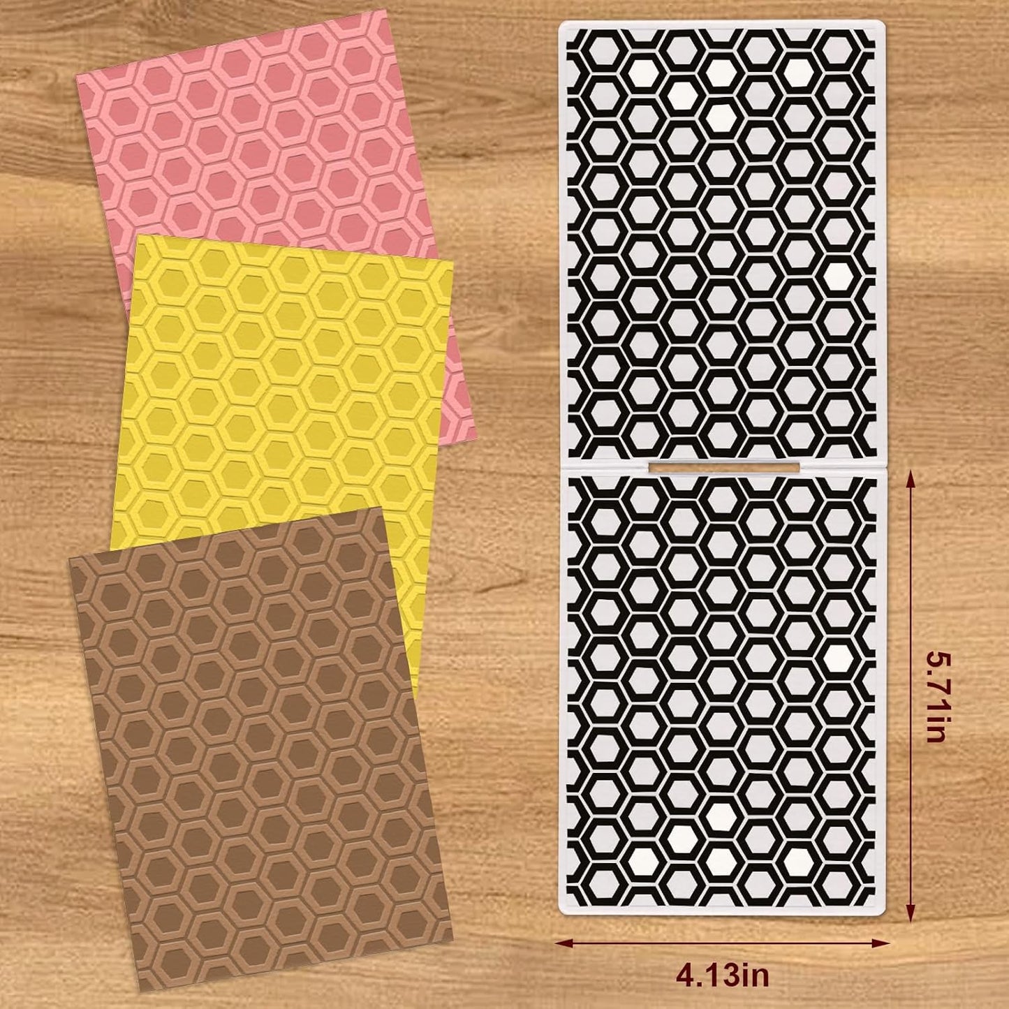 Threetols 3-D Textured Impressions Embossing Folder, Honeycomb Background Embossing Folder for Card Making, Hexagon Frame DIY Plastic Scrapbooking Photo Album Card Paper DIY Craft Decor Template Mold