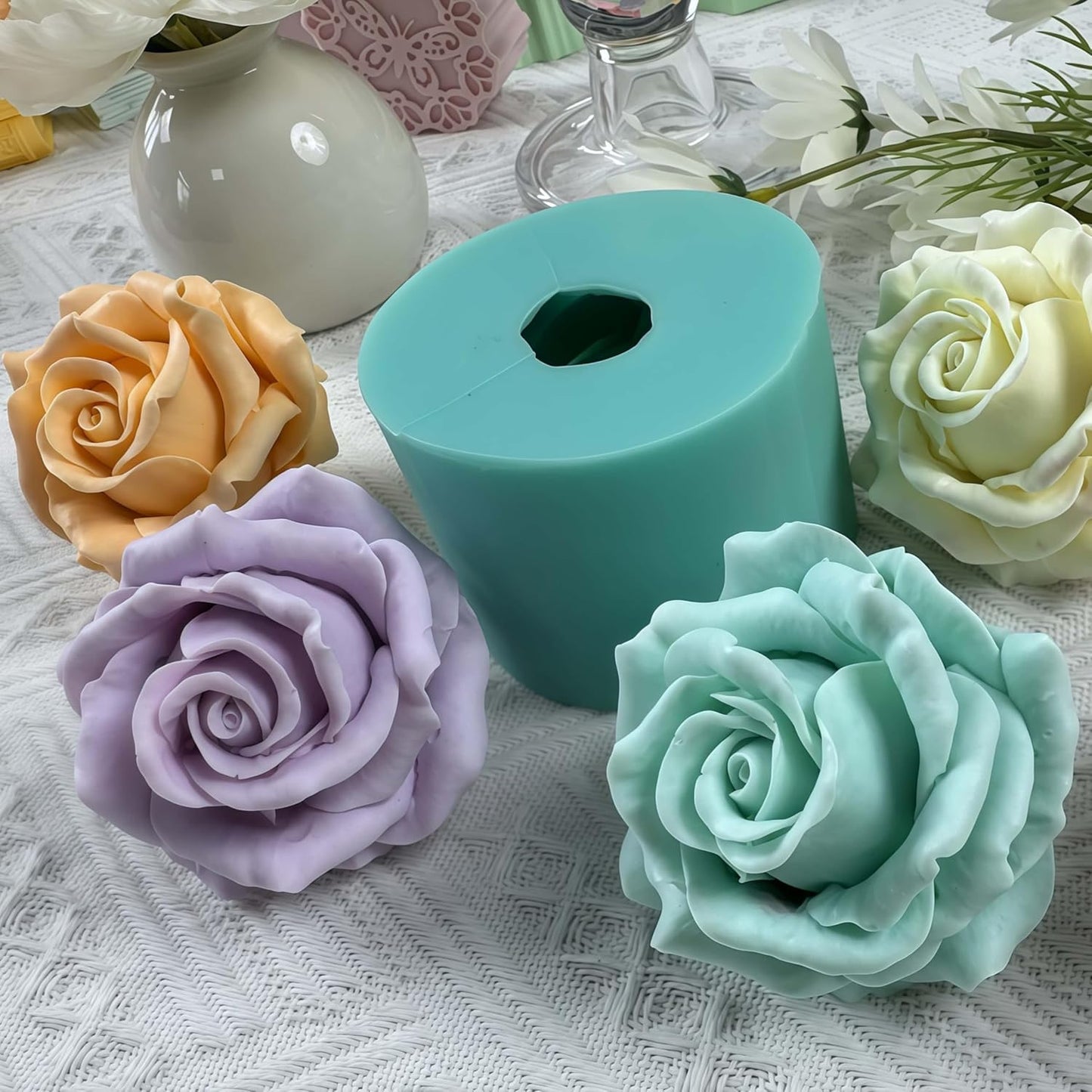3D Flower Beautiful Bloom Rose Mold for Candle Making Candle Making Mould Soap Making Silicone Fondant Soap 3D Cake Molds Epoxy Resin Wax Cupcake Jelly Candy Chocolate Decoration Baking Tool Moulds
