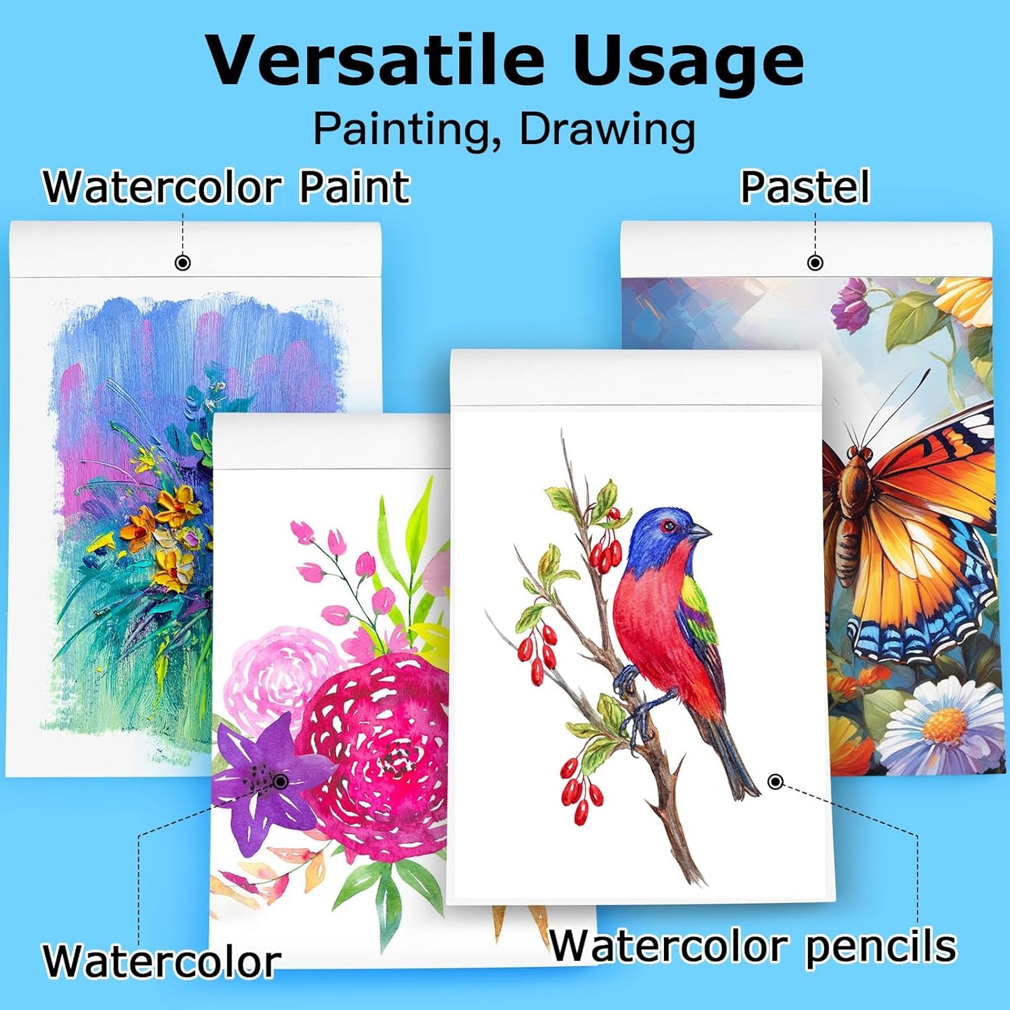 Hapikalor 9"x12" Watercolor Paper Pad, 2-Pack, 140lb/300gsm Artist Painting Drawing Paper Book, Art Supplies for Adults Kids, Watercolors, Watercolor Paint Set, Sketchbook, Journal, Blue