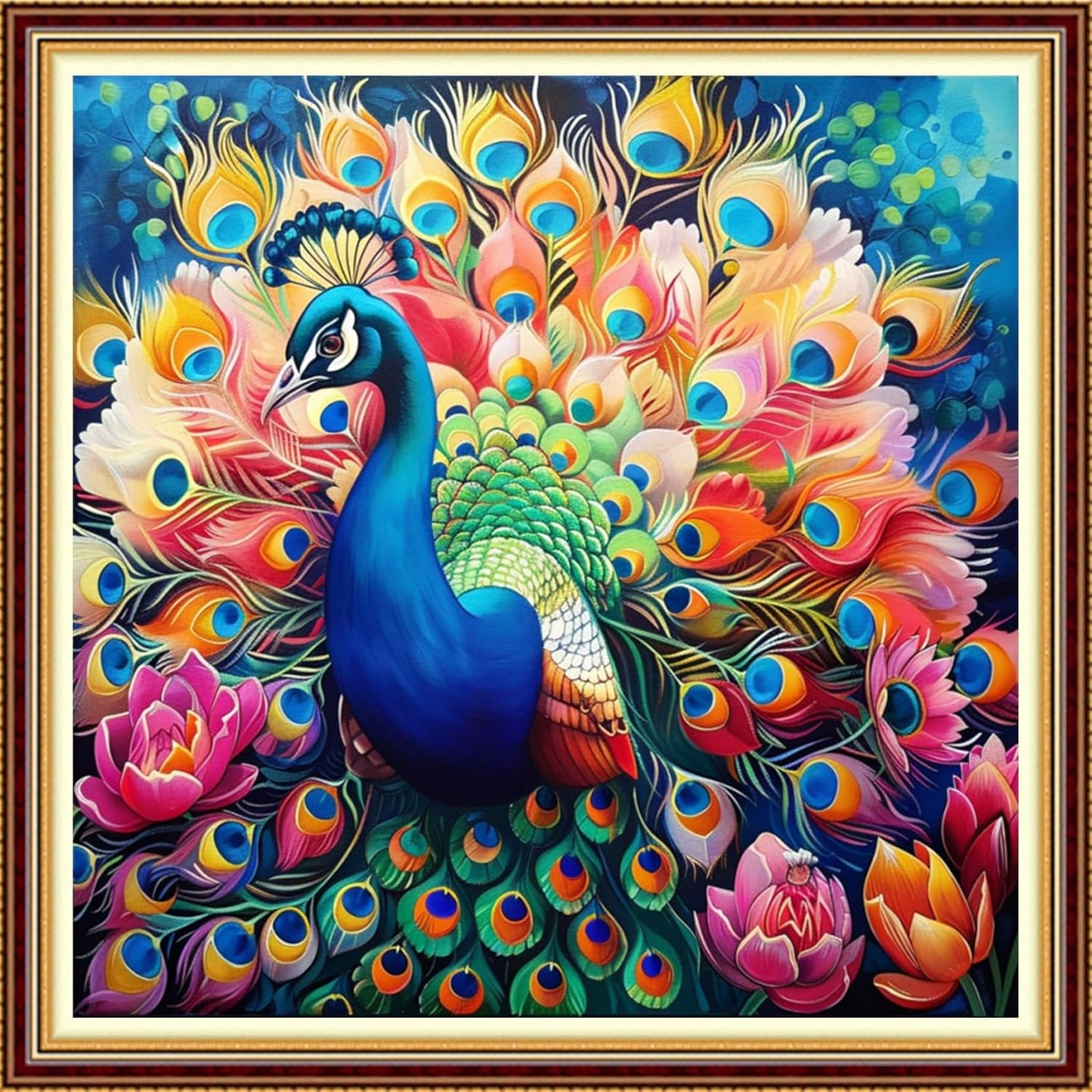 Funchey Stamped Cross Stitch Kits, DIY Cross Stitch Pattern for Adults Beginners Needlepoint Kits Embroidery Kit Arts and Crafts 11CT-Colorful Peacock Flower 18x18 inchs