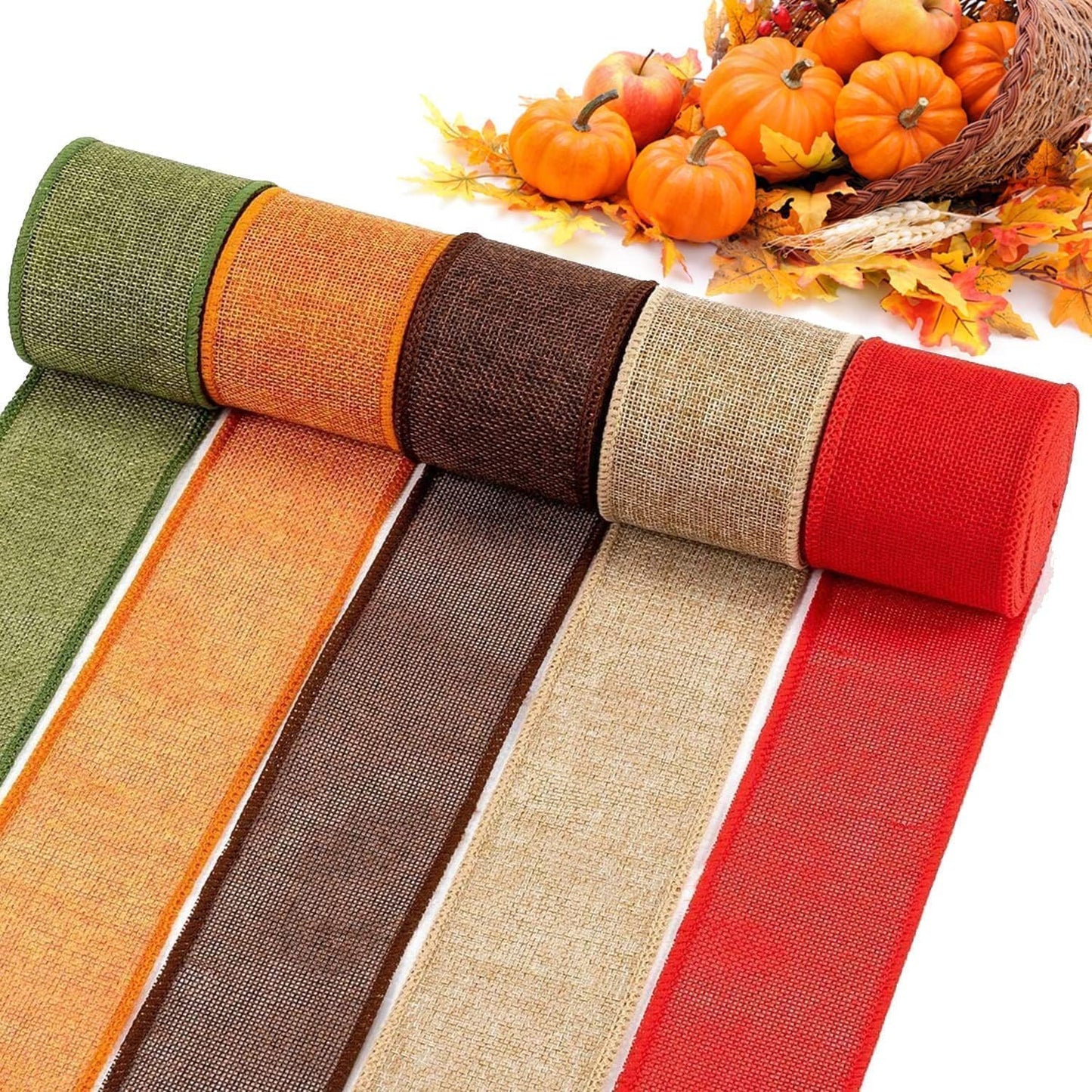 5 Colors Wreaths Burlap Ribbon - Total 27.3yards Fall Wired Edge Ribbon for Gifts Wrapping Bows Rustic Crafts Supplies Weddings Holiday Christmas Xmas Decorations (2.4in Wide)
