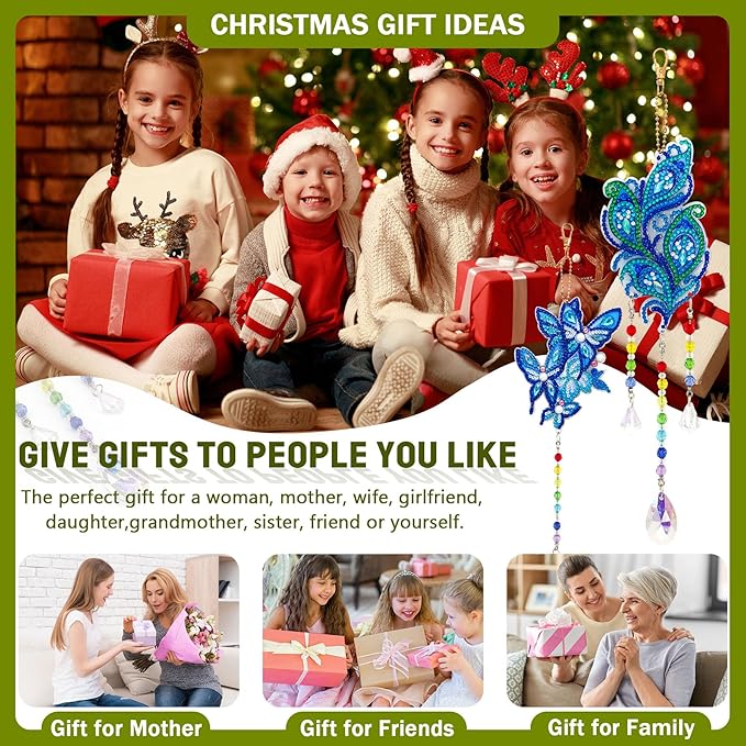 Diamond Art Kits for Teens/Adults/Beginners | DIY Arts & Crafts Birthday Gifts, 3 PCS Diamond Art Suncatcher Craft Kit Crystal Window Garden Decor Set (Peafowl Butterfly)