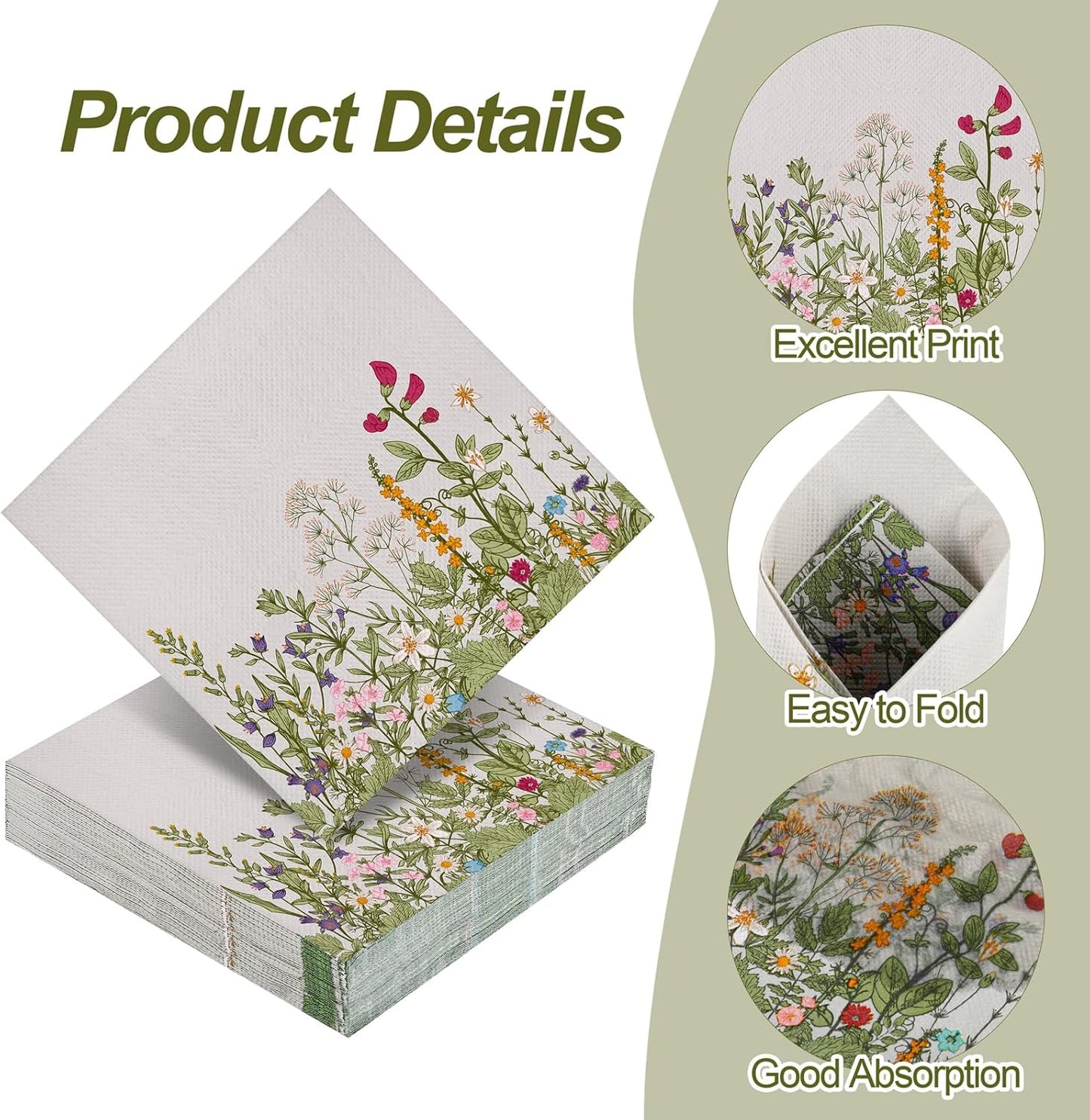 Aodaer 48 Pieces Disposable Fall Paper Napkins, Decoupage Napkins, 13" x 13" Unfolded Garden Party Napkin, Cocktail Dinner Napkin Set for Wedding Birthday Tea Party Supplies