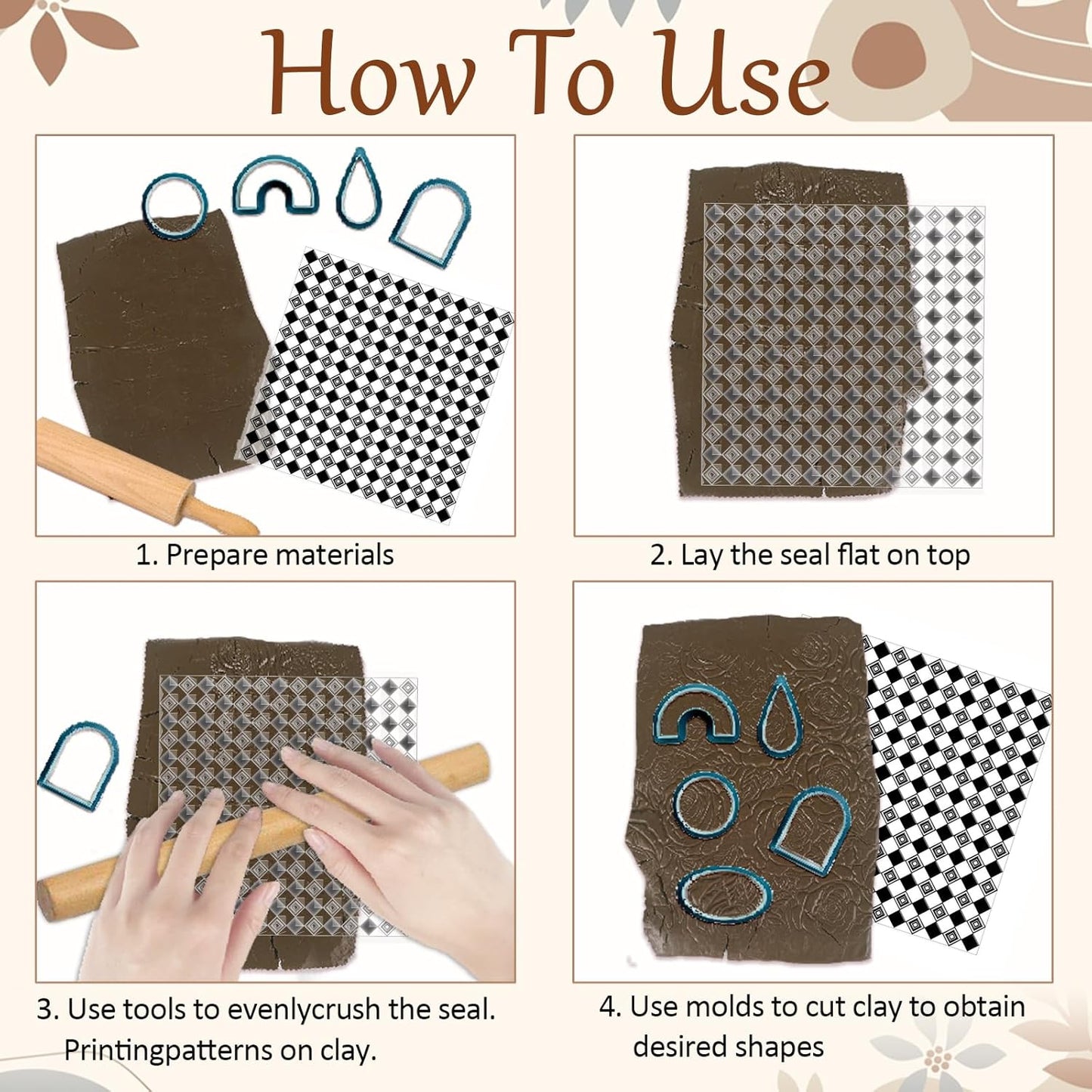 CHGCRAFT Daily Simple Plaid Style Polymer Clay Texture Sheets Geometric Pattern Silicone Texture Stamp Clay Texture Mat Modeling Pattern Pad Sheets for Jewelry and Earrings Tools, 5.5x5.5 inch