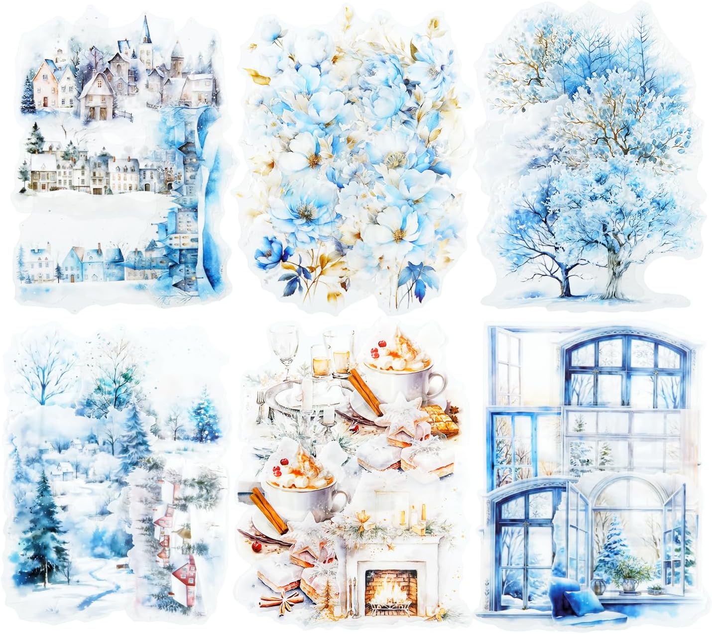 60Pcs Snow Country Winter PET Stickers, Large Landscape Stickers for Scrapbooking, DIY Crafts, Journaling, and Junk Journal Ephemera with Organizer