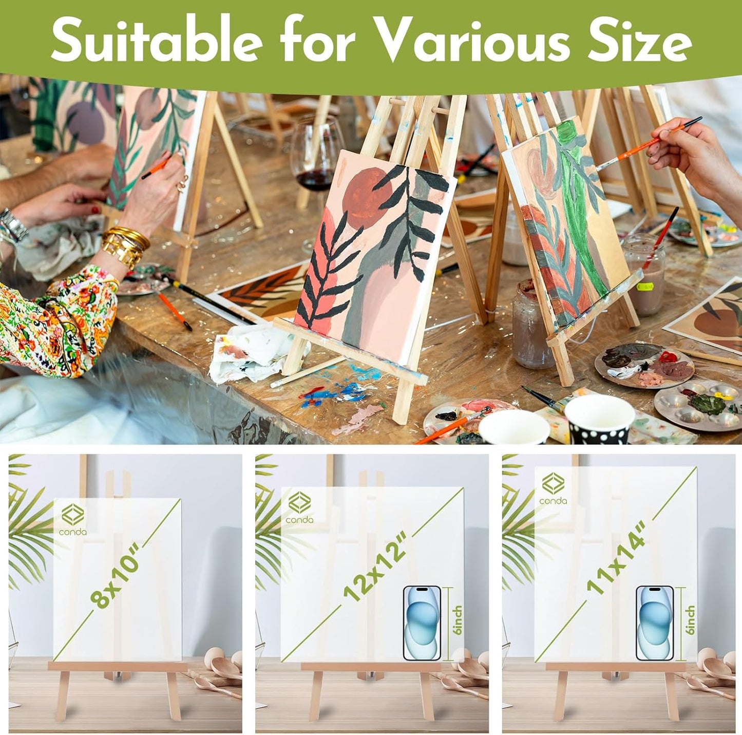 Conda 2 Pack 17 Inch Wooden Tabletop Easel Stand, A-Frame Art Painting Easel for Painting, Display & Art Creation, Canvas Holder for Artists, Students & Hobbyists