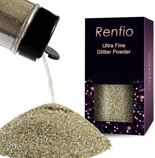 Renfio Ultra Fine Glitter Powder Metallic Resin Glitter 2.11 Oz (60g) PET Flakes Crafts Sequins 1/128" 0.008" 0.2mm Epoxy Chips Flakes for Tumblers Slime Decoration - Champagne Silver