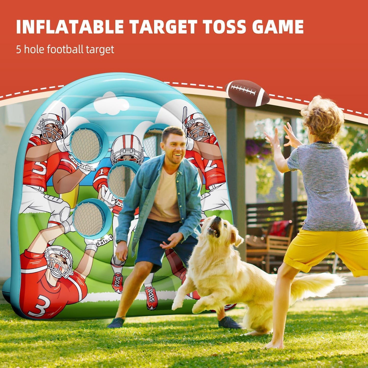 6Ft Football Target Toss Game - Inflatable Football Throwing Target Toy for Kids - Carnival Party Games