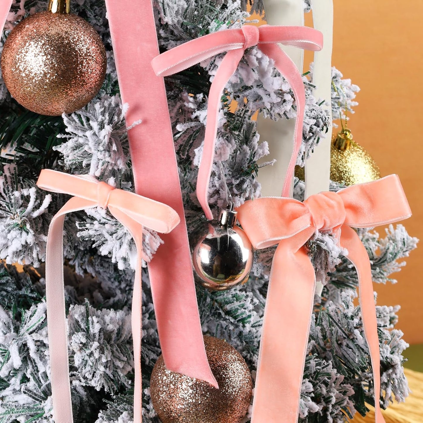 LaRibbons Thin Velvet Ribbon 3/8 Inch x 25 Yards, Peach Pink Velvet Ribbon for Christmas Tree, Gift Wrapping, Wreath Bow, Outdoor Decoration