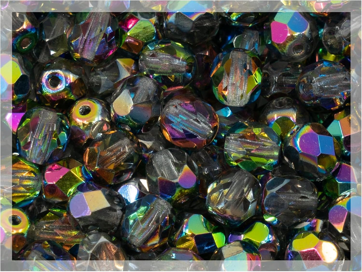50 pcs Faceted Fire Polished Pressed Czech Glass Beads 6mm (0.24in), 00030-28137 Crystal Vitrail Medium