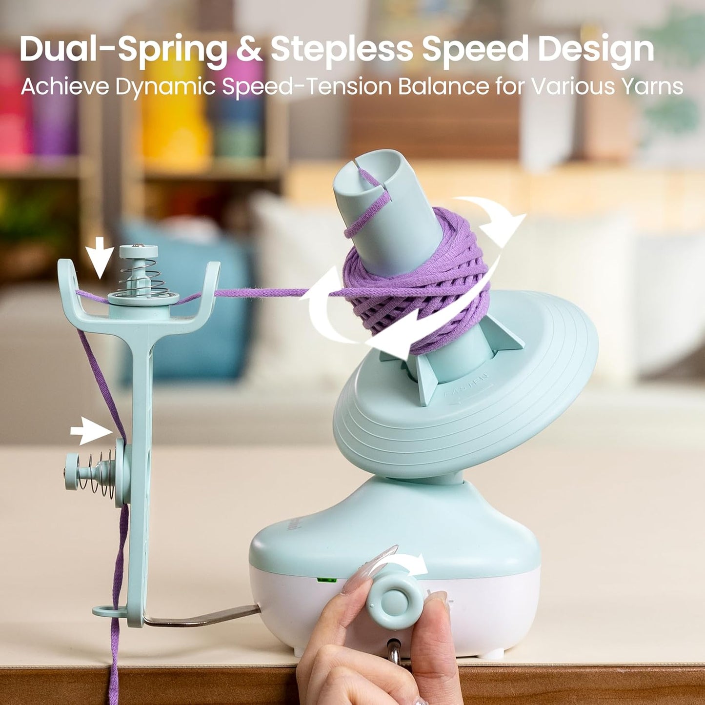 Etcokei Cordless Yarn Winder, Rechargeable Electric Yarn Ball Winder with 2200mAh Battery, Compact Yarn Cake Winder for Crocheting, Smart Automatic Yarn Spinner, Ideal Helper for Craft Lovers(Mint)