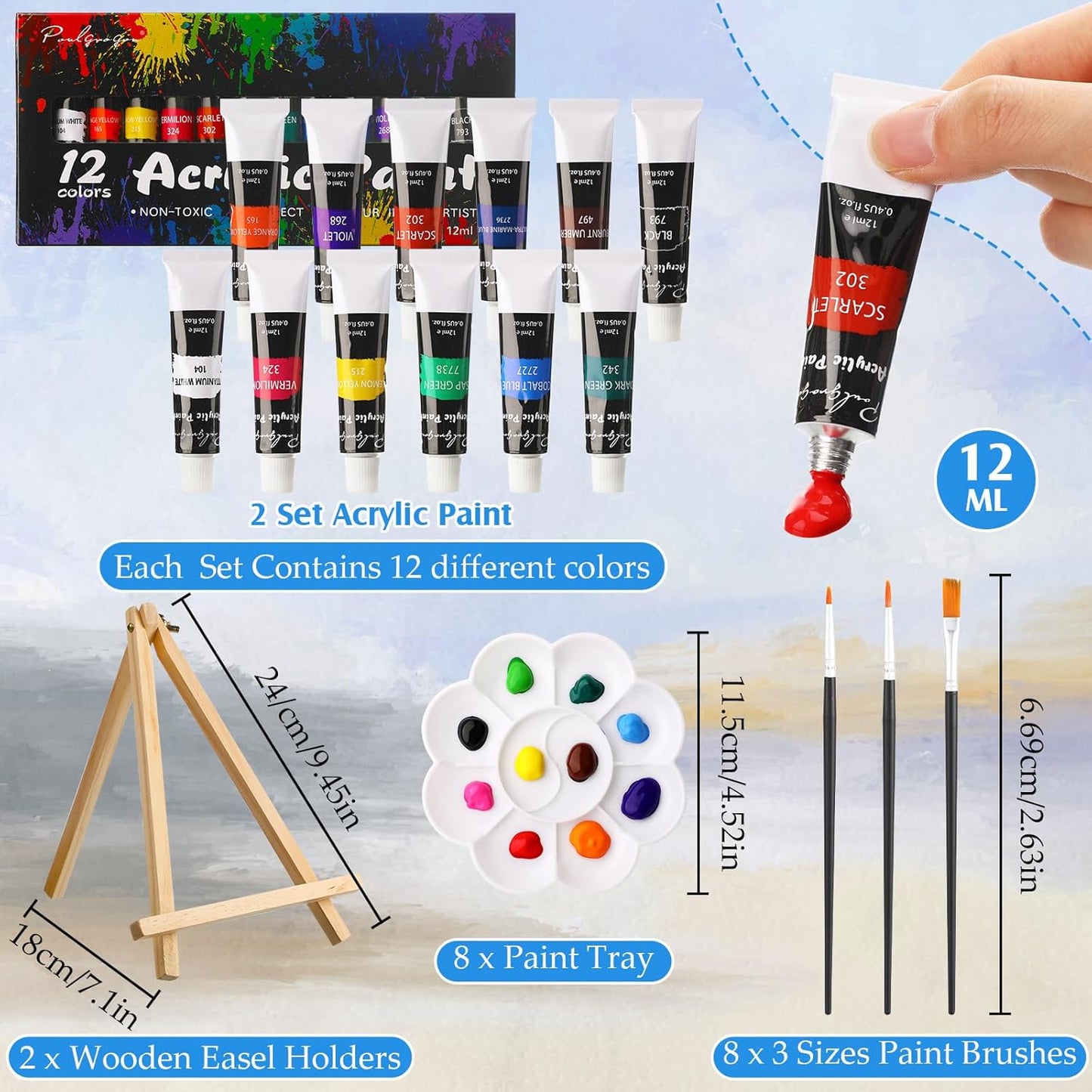 Cholemy 36 Pcs Paint and Sip Kit for Adults 8''x10'' Pre Drawn Canvas for Painting DIY Afro Acrylic Painting Kit Wood Easel Brushes Date Night Bulk for Christmas Party Gifts(Hawaii)