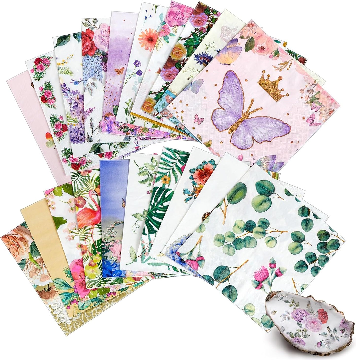 Crtiin 20 Pack Assorted Floral Napkins for Decoupage Toilet Napkins Flower Cocktail Decorative Paper for Birthday Party Beautiful Gorgeous, 20 Styles Each 6.5 inches(Style 1)