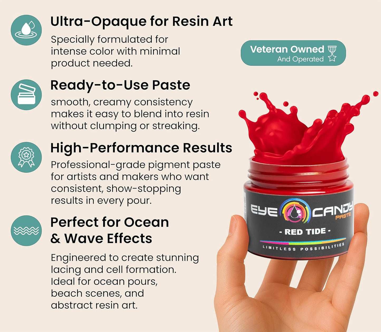 Eye Candy Red Pigment Paste Red Tide (2 oz/RAL 3002) | Epoxy, Resin Art Paste | Highly Pigmented | Resin Art | Woodworking (Red Tide)