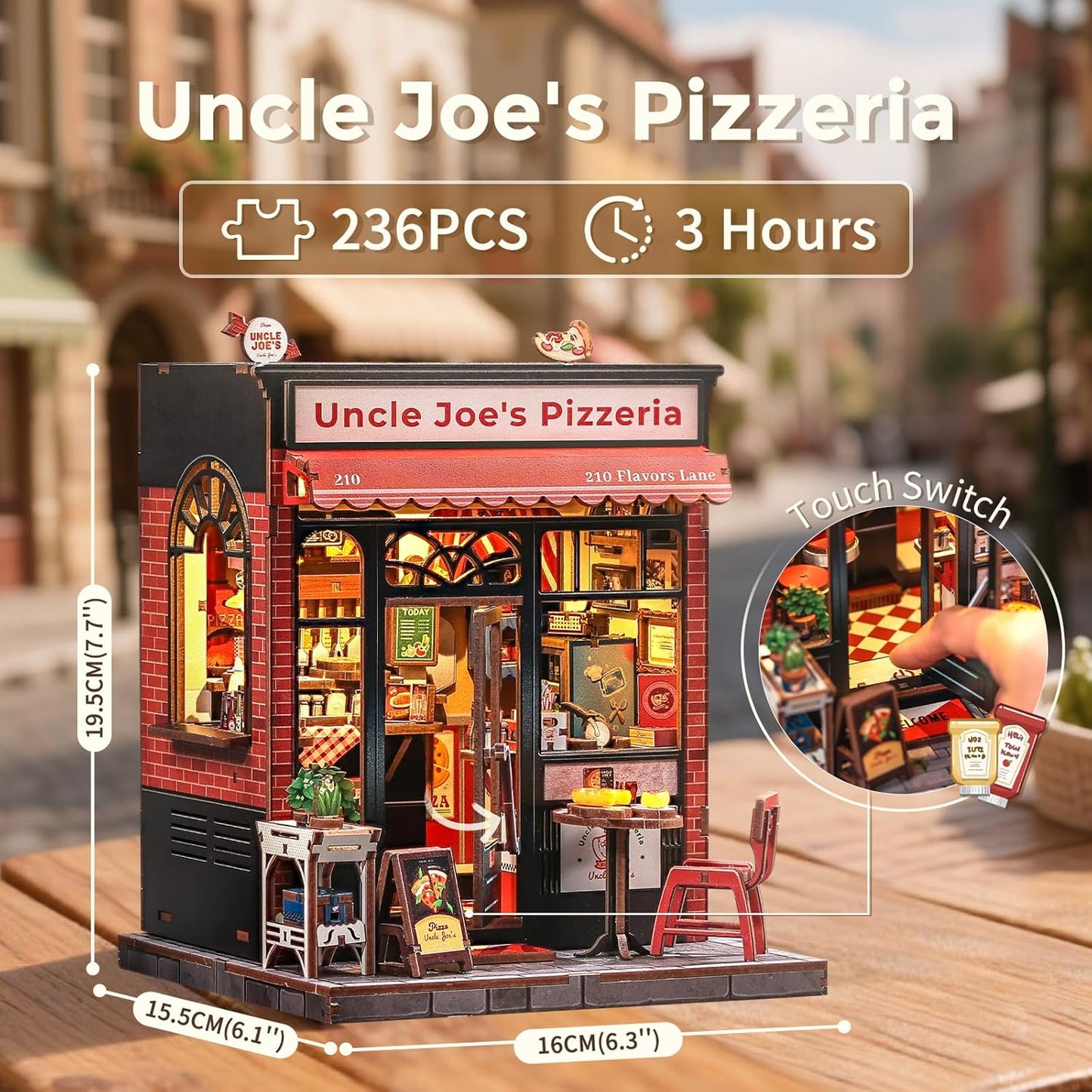 CUTEBEE Book Nook Kit - DIY Miniature House Dollhouse Kit for Adults and Teens, Booknook Tiny House Pizza Shop Bookshelf Decor 3D Wooden Puzzle, Gifts for Family, Friends (Uncle Joe's Pizzeria)