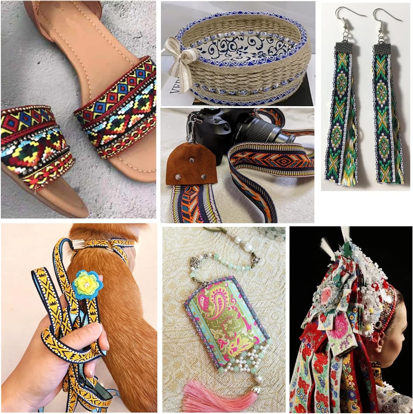 PH PandaHall 7 Yards Jacquard Ribbon, 1.3 Inch Vintage Sewing Emobridered Woven Ribbon Floral Fabric Trim Fringe Sewing Decor Trim for Boho Persian Ramadan Bag Straps Clothing Sewing Gift Home Decor