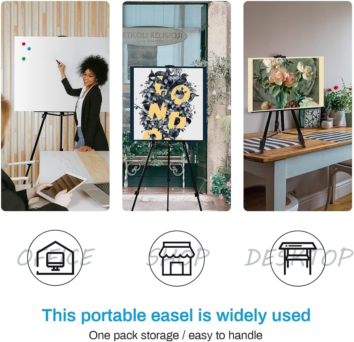 Art Artist Easel Stand for Sign,RRFTOK Metal Tripod Adjustable Easels for Painting Canvases Height from 21" to 66" with Reinforced Triangle,Carry Bag for Table-Top/Floor Drawing and Displaying,Black