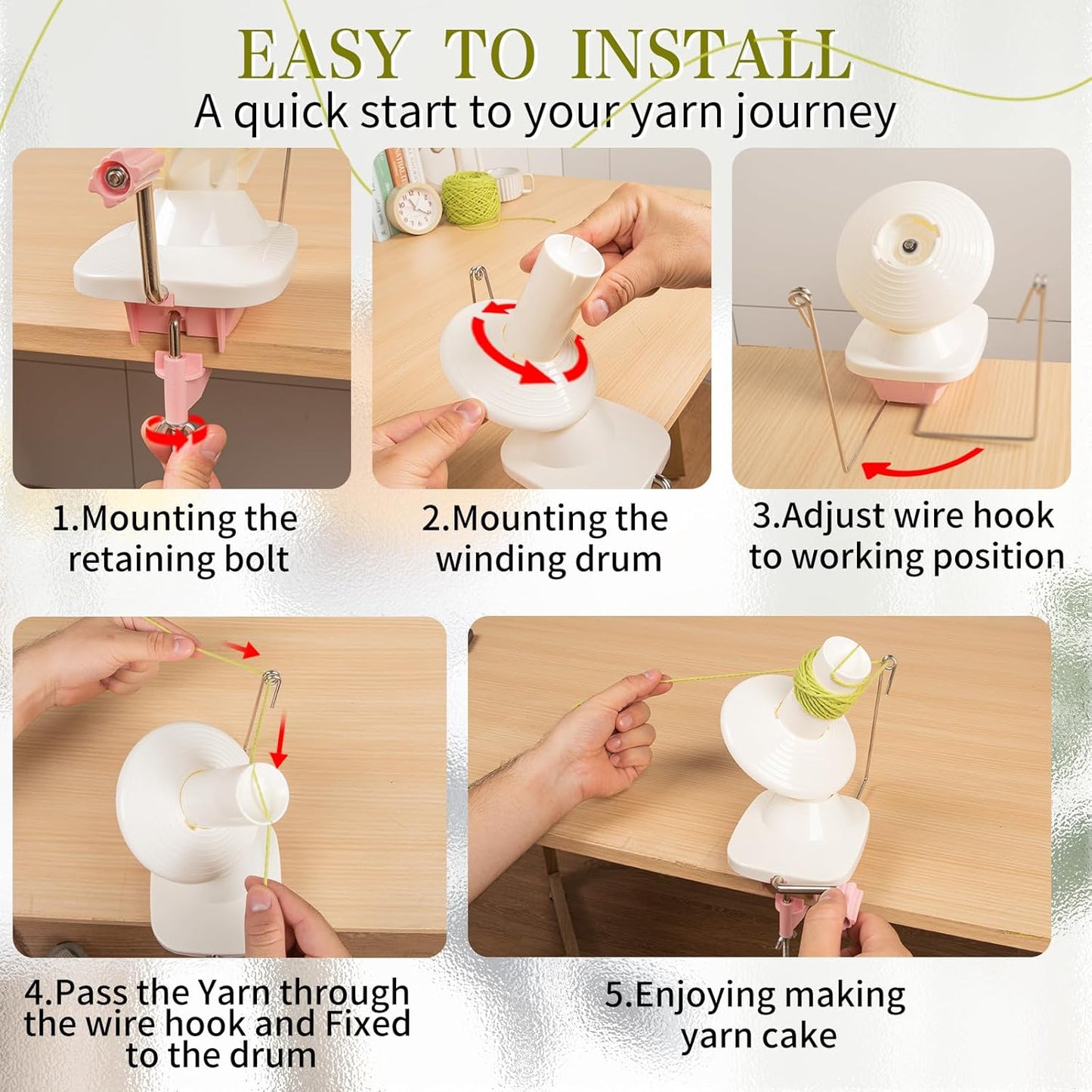 SPEENSUN Yarn Winder for Crocheting, Yarn Spinner, 3.5 OZ Easy-to-Install and Efficiently Yarns Cake Winder with Lower Noise for Yarns Below Size 5, Best for Crochet and Knitting Lover