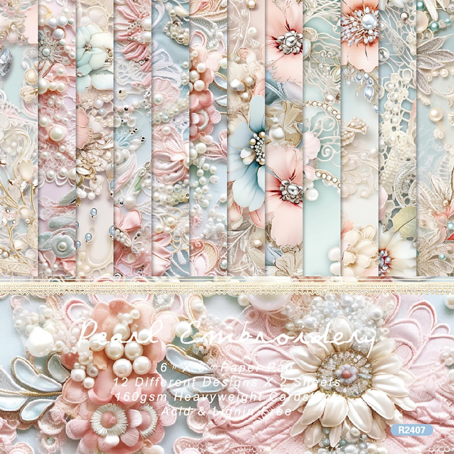 Scrapbook Paper 6X6, Card Making Supplies, Single-Sided Cardstock Paper Pads, Decorative Craft Paper, Pearlescent Bloom Pattern Paper Pack, Decopodge Papers, Scrapbooking junk journal Supplies-24 PCS