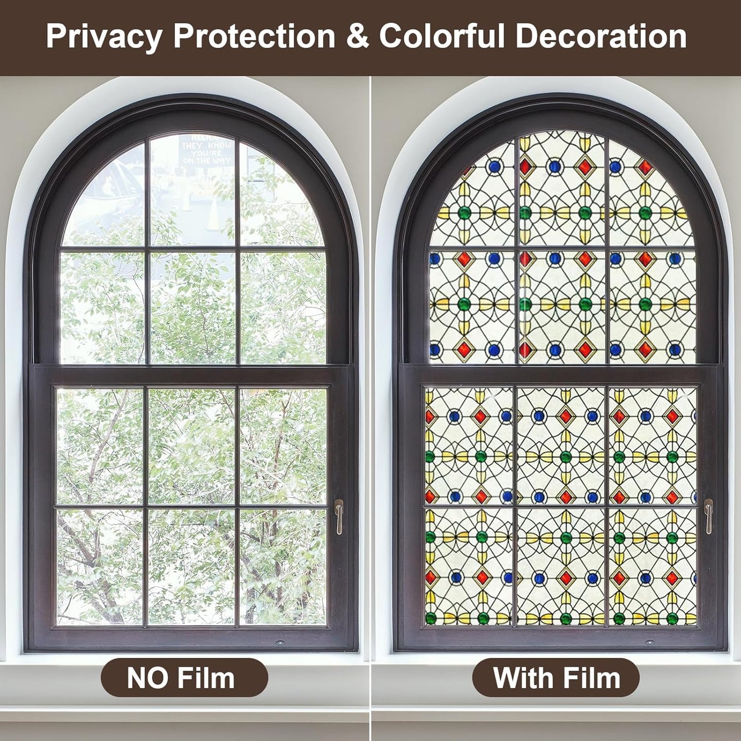 3D Stained Glass Window Film, Decorative Window Privacy Film for Bathroom,Front Door,Home, Sun Blocking Heat Control,Static Cling,Jewels, 23.6inch x 35.4inch