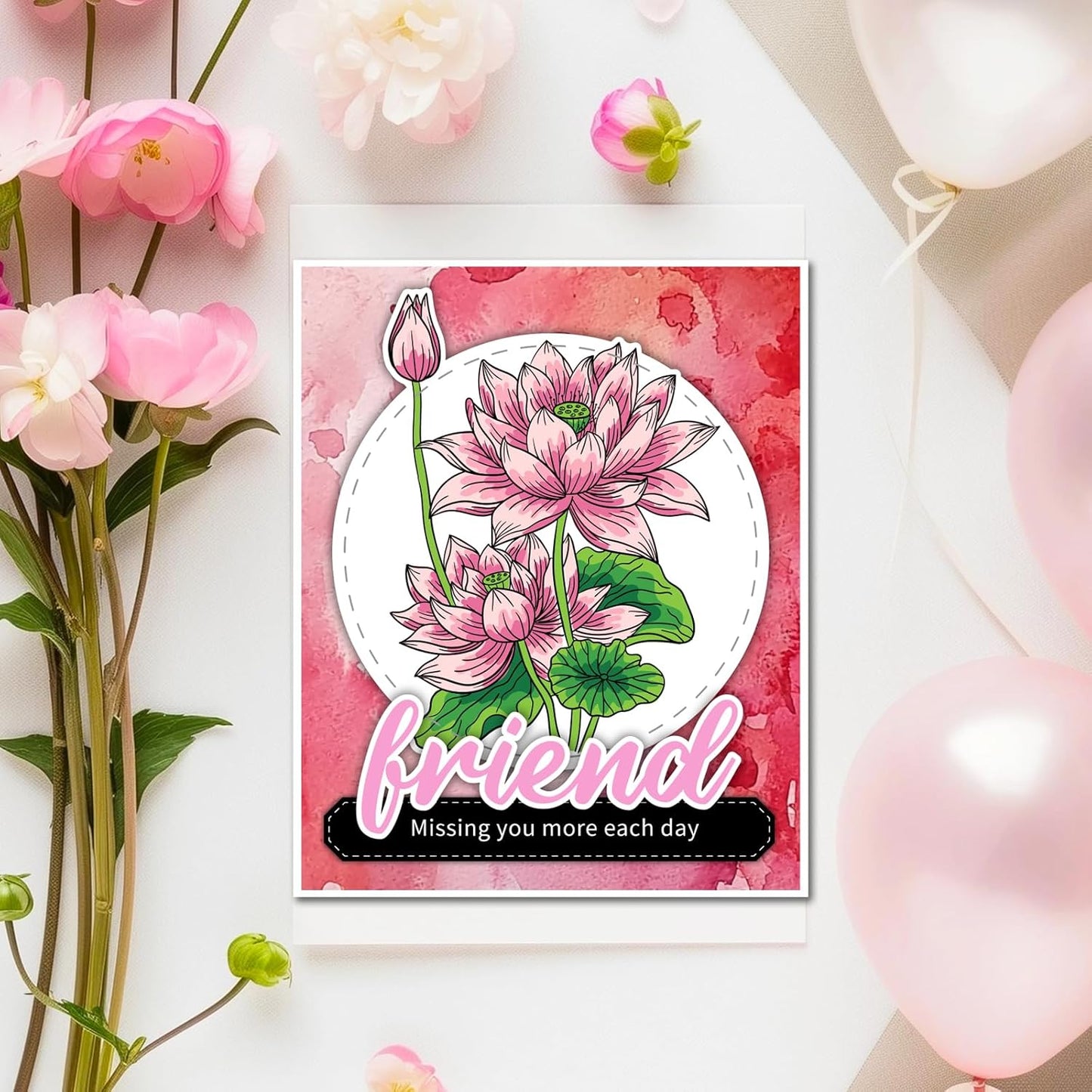 ORIGACH Lotus Layering Stencil Stamp and Die Set for Card Making, Flower Stencil Template Silicone Clear Stamps and Metal Die Sets for DIY Scrapbooking Photo Album Crafting