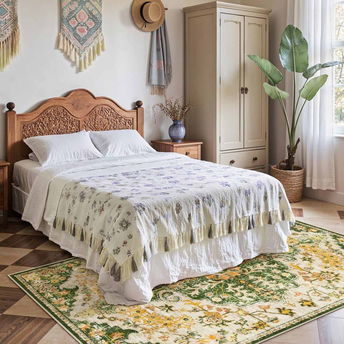 Lahome Bohemian Floral Medallion Area Rug - 4x6 Soft Rugs for Living Room Washable Rugs for Bedroom, Vintage Non Slip Indoor Carpet for Apartment Dining Room Kitchen Foyer RV, Yellow/Green/Multi