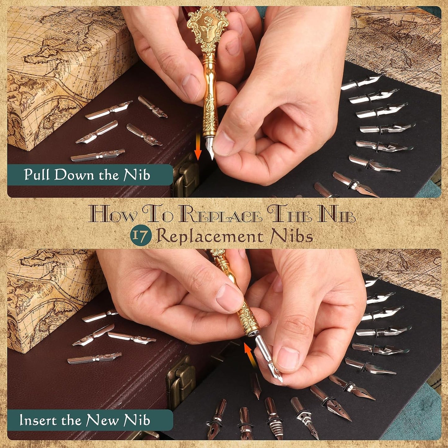 Feather Quill Pen and Ink Set 27Pcs Calligraphy Pens Fountain Pen Calligraphy Kits for Beginners,Stationary Set for Calligraphy, Writing, Sign,Christmas Gift