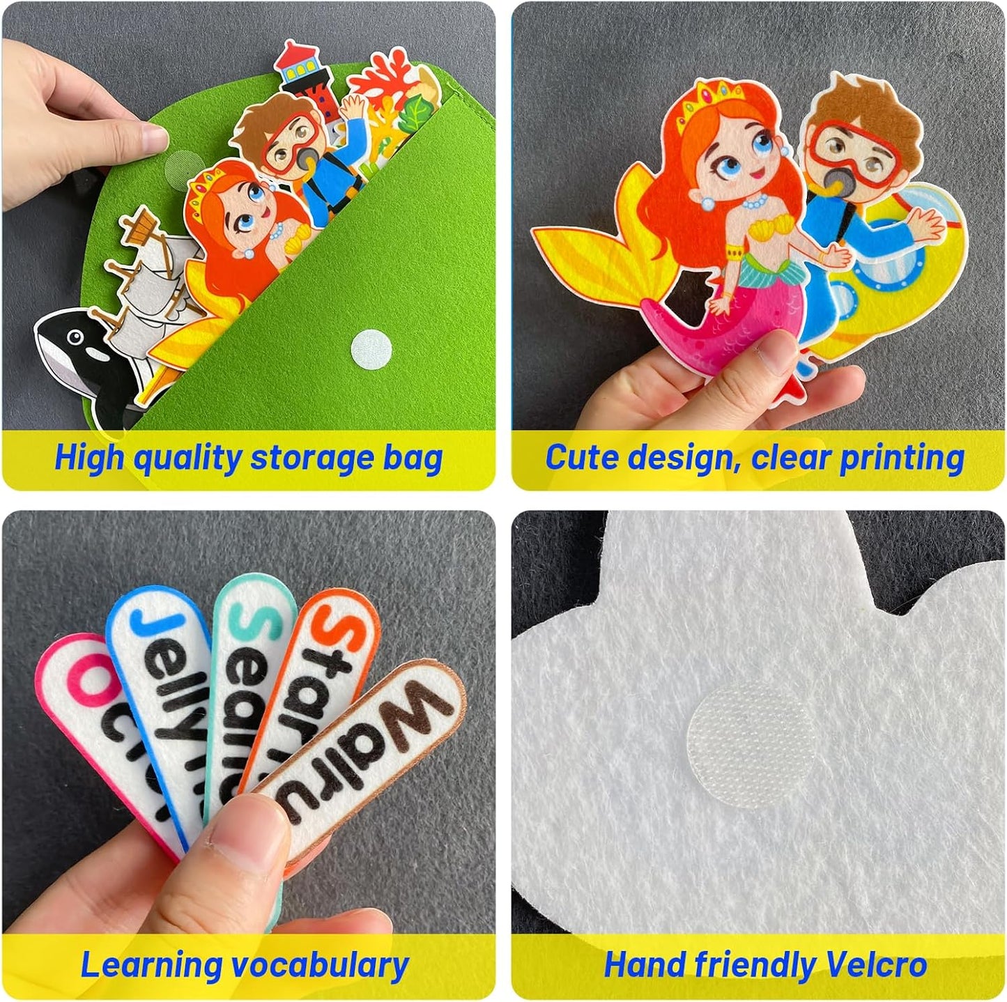Felt Flannel Board Story Pieces for Toddlers Preschool,Kids Interactive Storytelling Teaching Play Kits for Felt Flannel Board,with Words Pieces(Marine Animals)