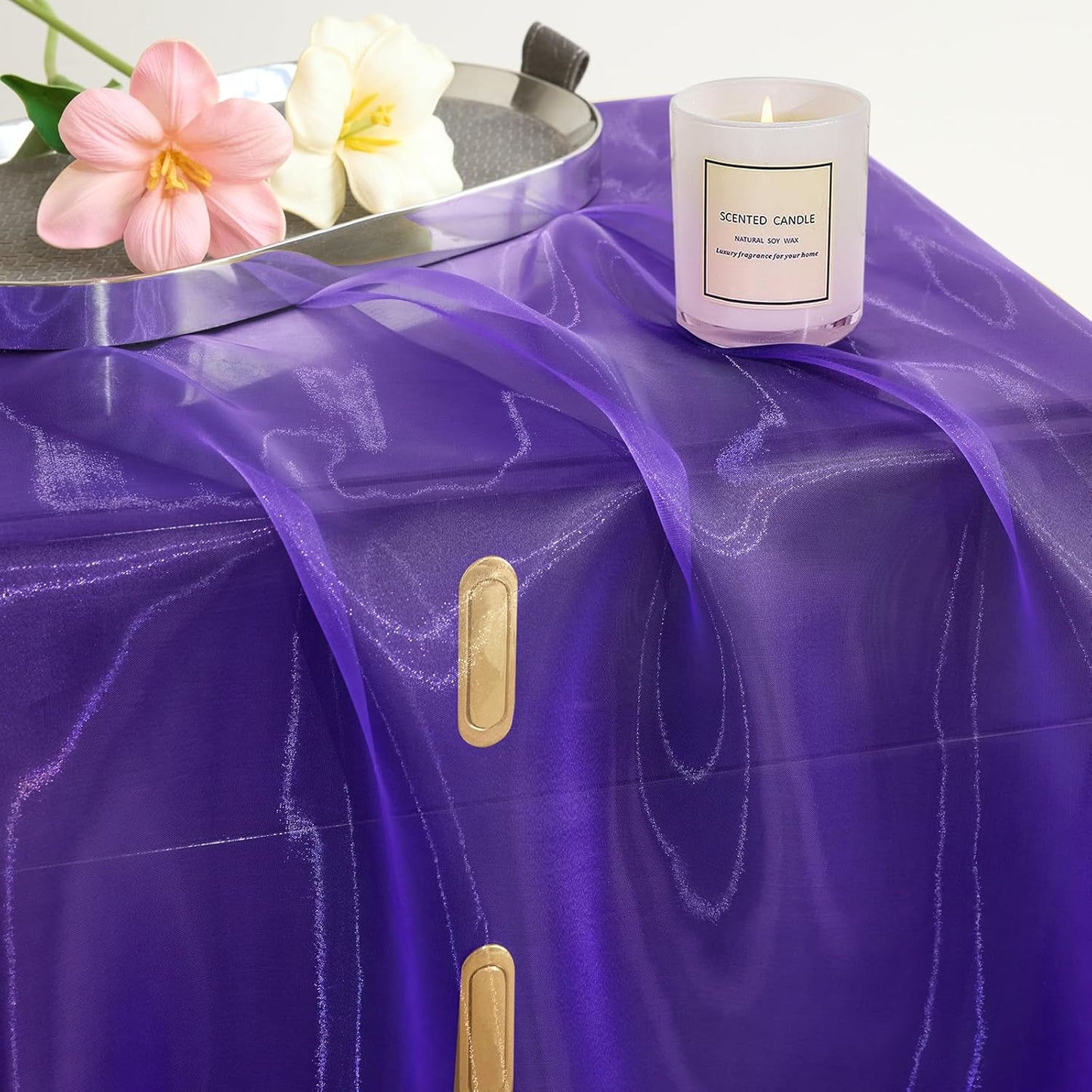 P Pothuiny Sheer Organza Fabric by The Yard, 1 Yard x 60 Inch Wide Bridal Purple Organza Tulle Fabric Roll Shiny Gauze Fashion Dress Sewing Craft for Wedding Party Decorations Backdrop