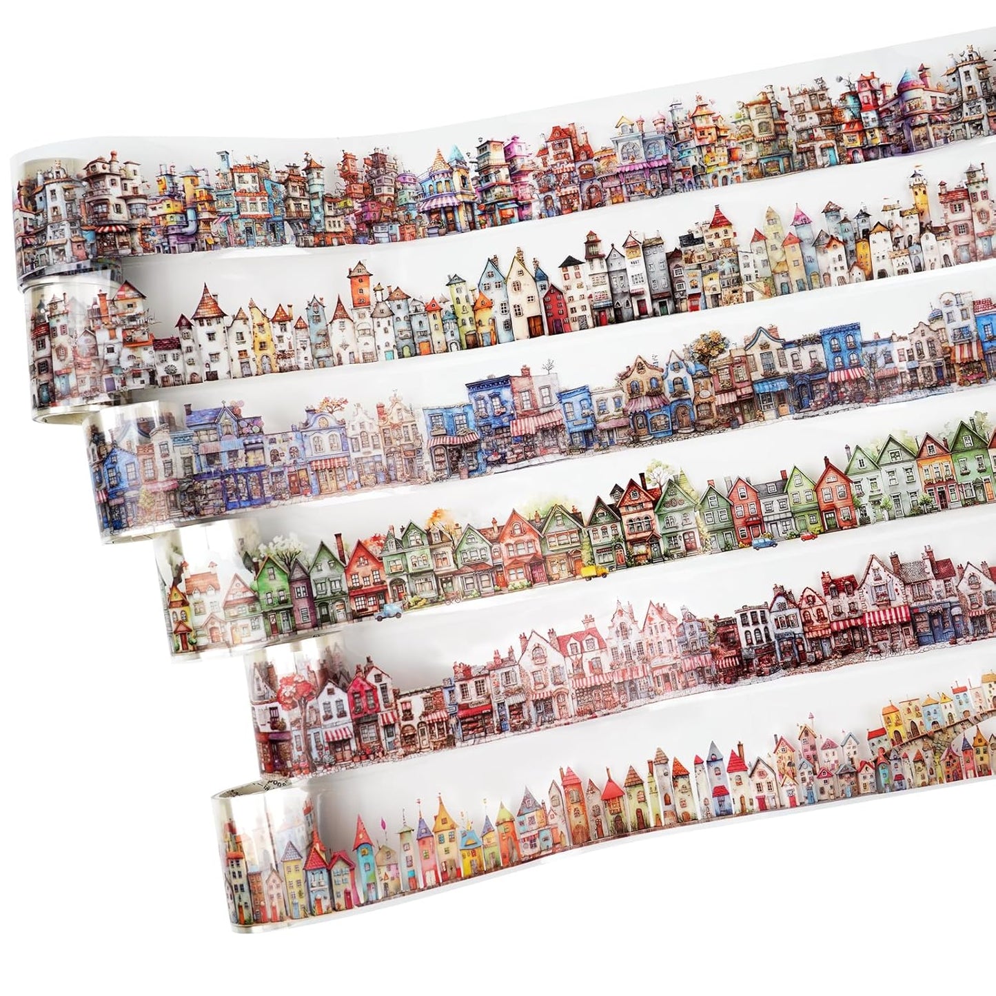 Weird House PET Tape Set with Clip, 6 Rolls of Vintage Town Stickers for Scrapbooking, Journaling, DIY Crafts, and Planners