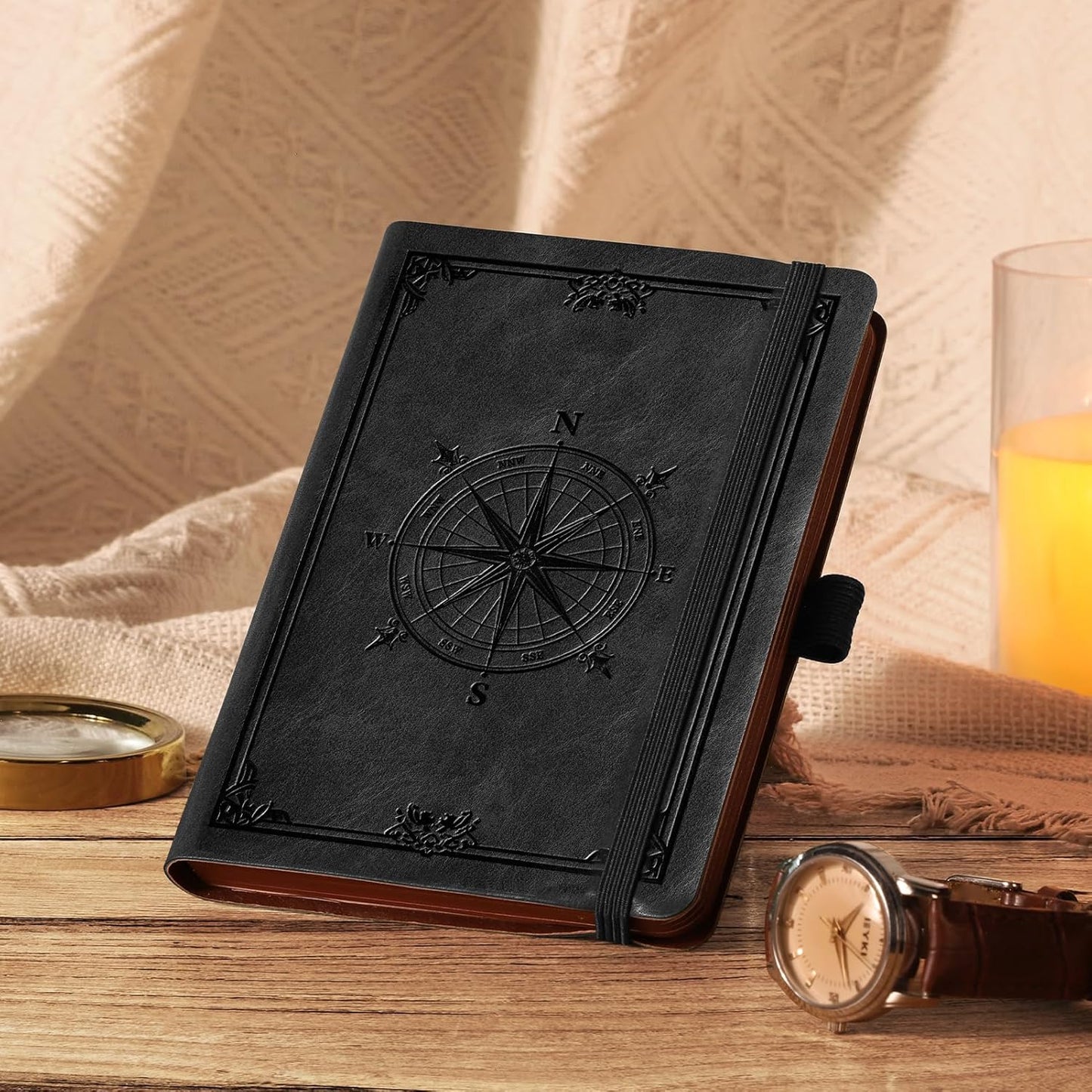 AHGXG Small Blank Pocket Journal Notebook for Men - 256 Numbered Pages B6 Mini Journal, Vintage Soft Leather Hardcover, 80gsm Paper, for Women Work Office School, 4.1'' X 5.7''- Black